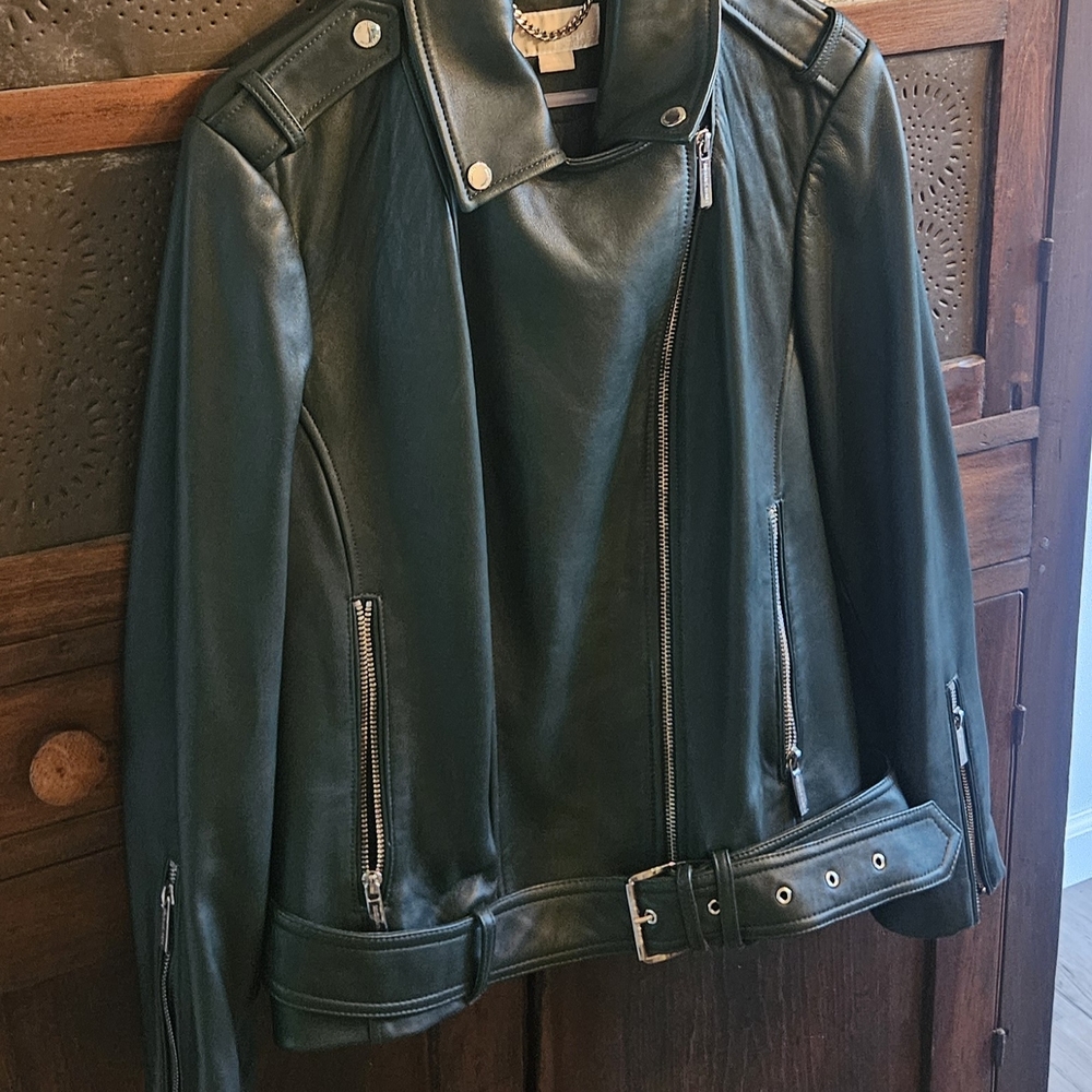Michael Kors Women's Forest Green Leather Jacket